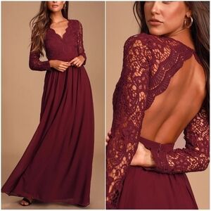 Elegant Lace Burgundy Maxi Dress